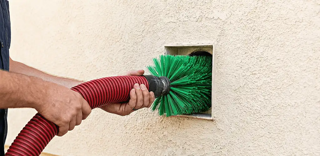 Air duct cleaning brush removing debris from a vent opening in Bakersfield, CA