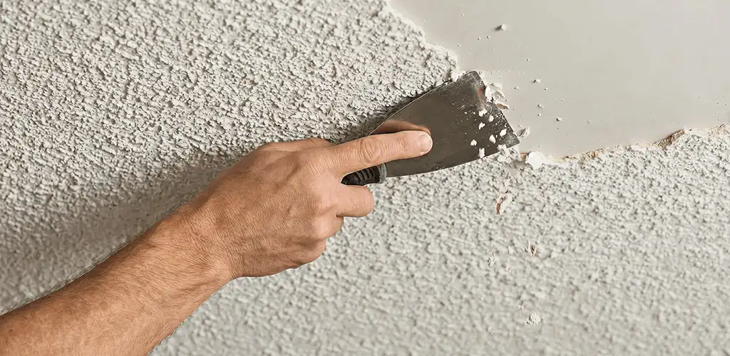 Popcorn ceiling removal scraping off textured ceiling finish in Bakersfield, CA