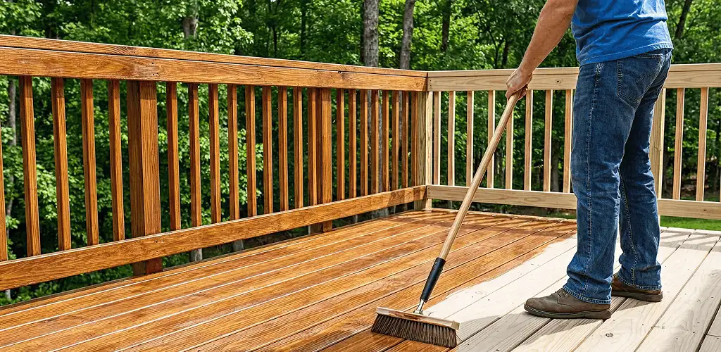 Deck staining and sealing application on a wood deck in Bakersfield, CA