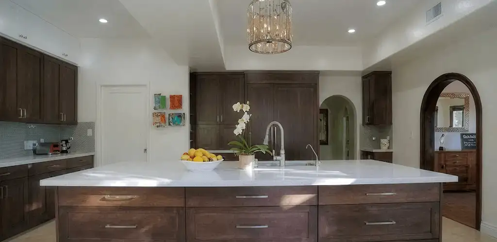 Cabinet refacing project with updated kitchen cabinets and island in Bakersfield, CA