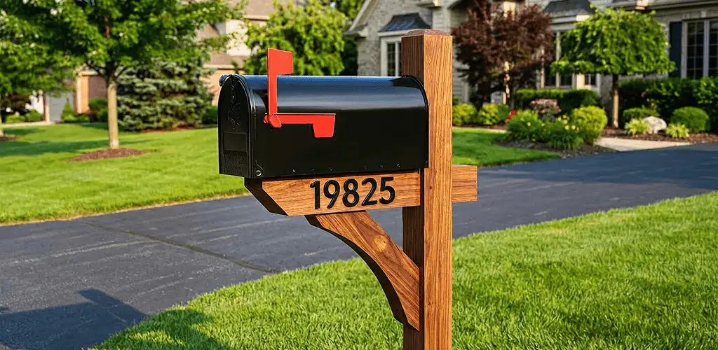 New mailbox installation with post and address number for a home in Bakersfield, CA